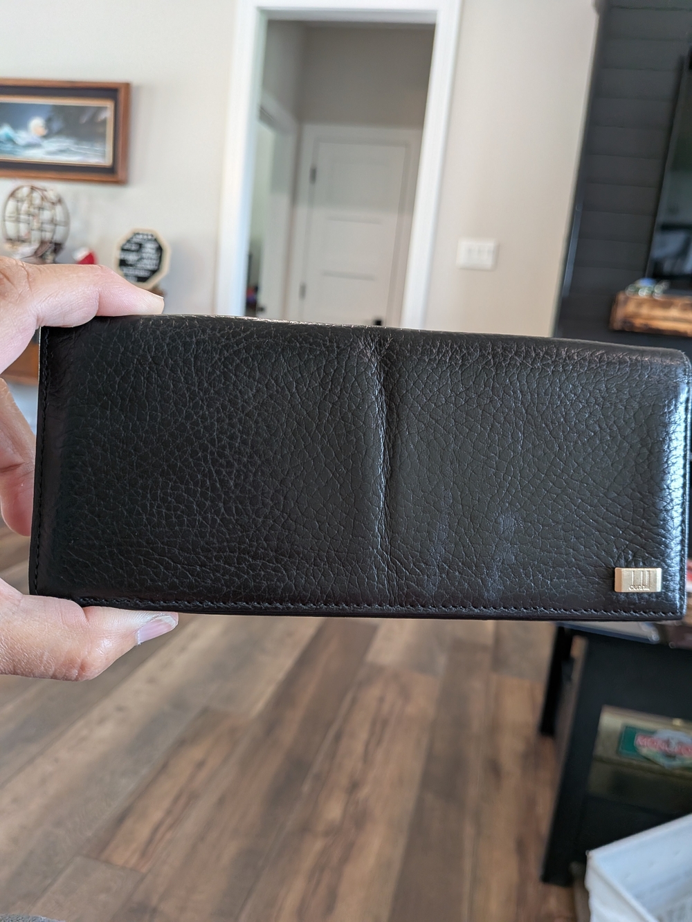 Alfred Dunhill Vintage Black Pebbled Leather Long Billfold Wallet Mens